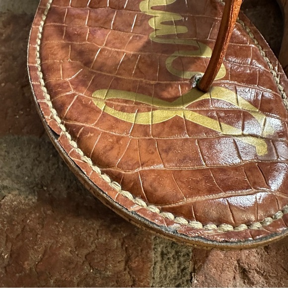 Women's Sam Edelman Orange & Brown Romy Leather Wedge Cork Heel Sandals size 11 - Picture 3 of 16
